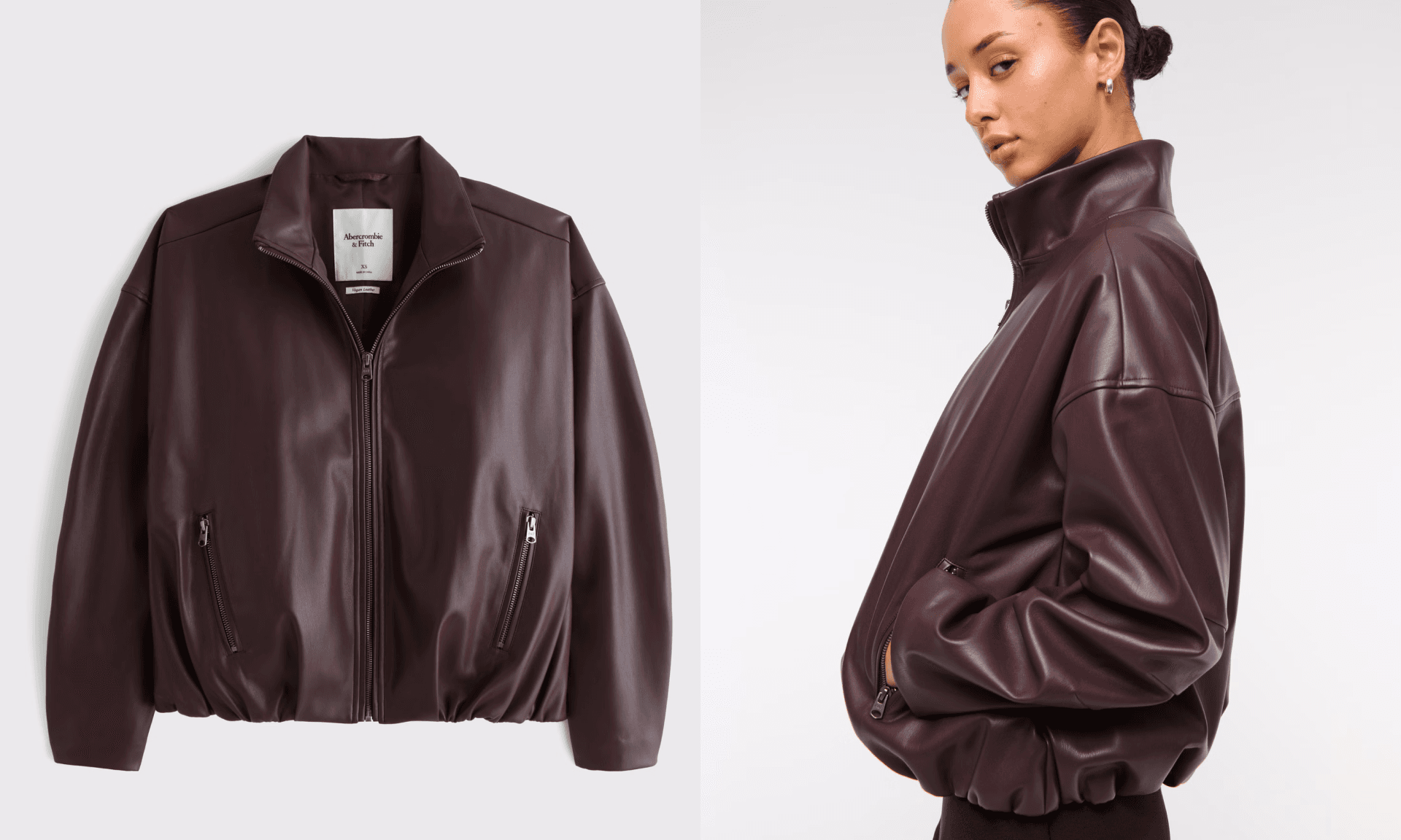 Bubble Hem Vegan Leather Bomber Jacket