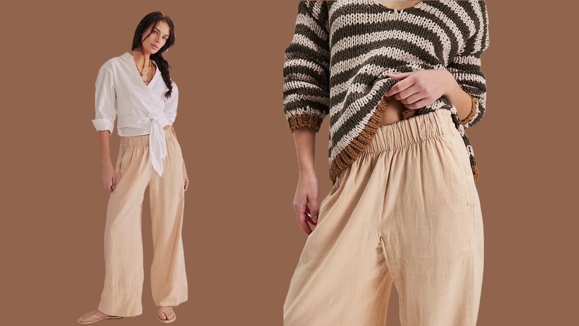 Pull-on linen pants elastic