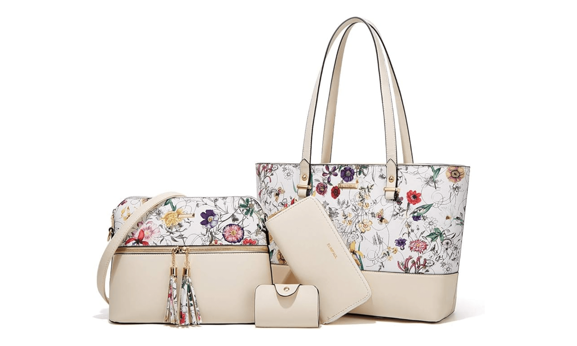 Women Fashion Handbags Wallet Tote Bag Shoulder Bag Top Handle Satchel Purse Set 4pcs Pink-beige-c