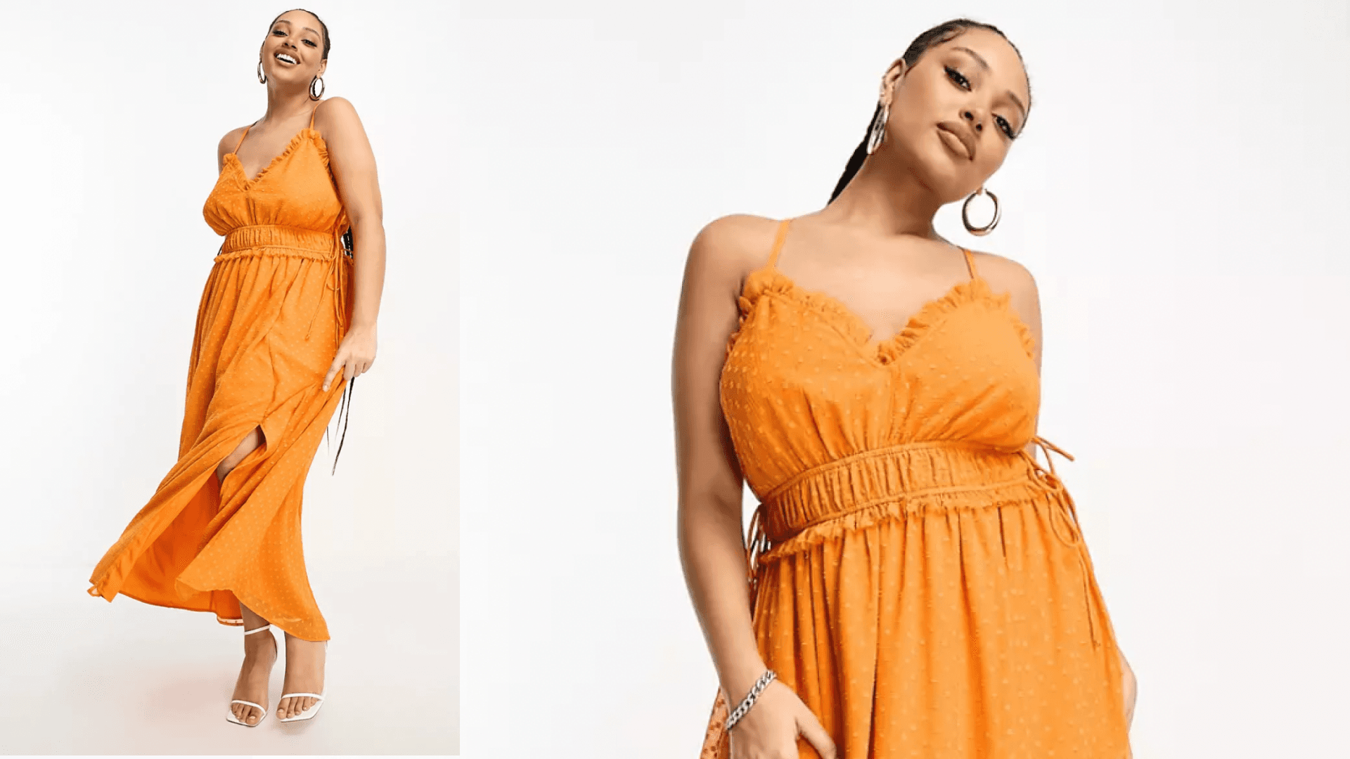 ASOS Curve Elastic Frill Waist Midi Slip Dress