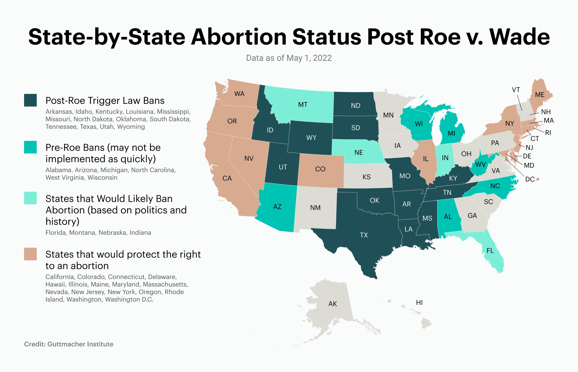 Map of trigger bans post-Roe