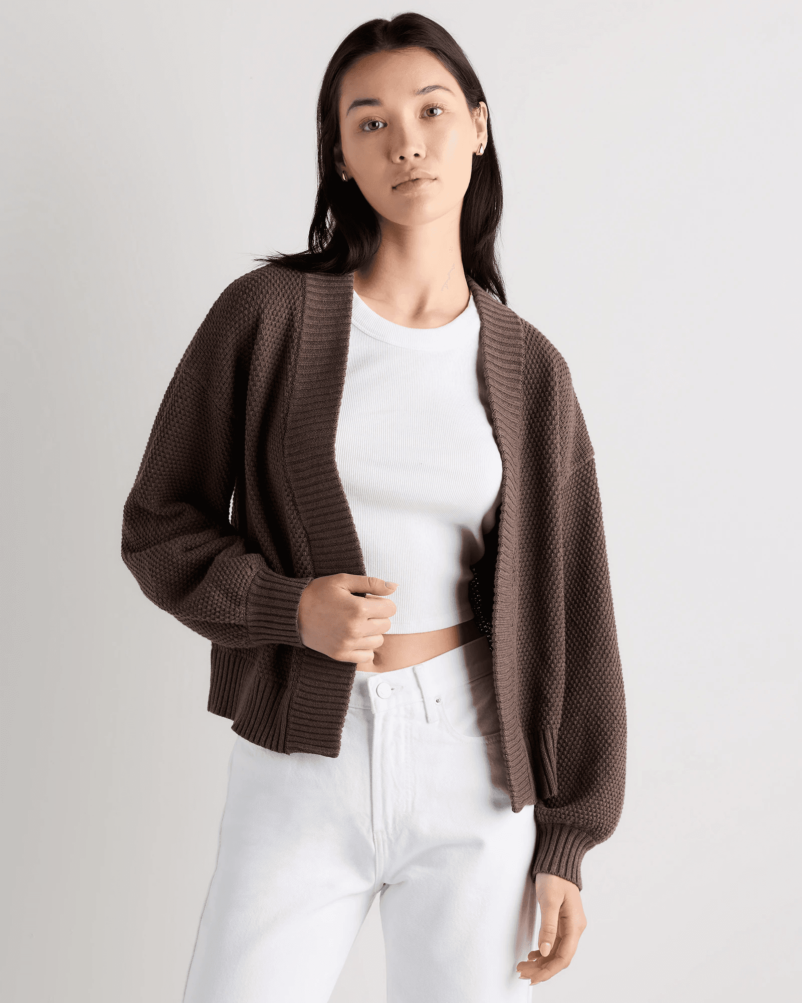 Quince 100% Organic Cotton Waffle Stitch Open Cardigan