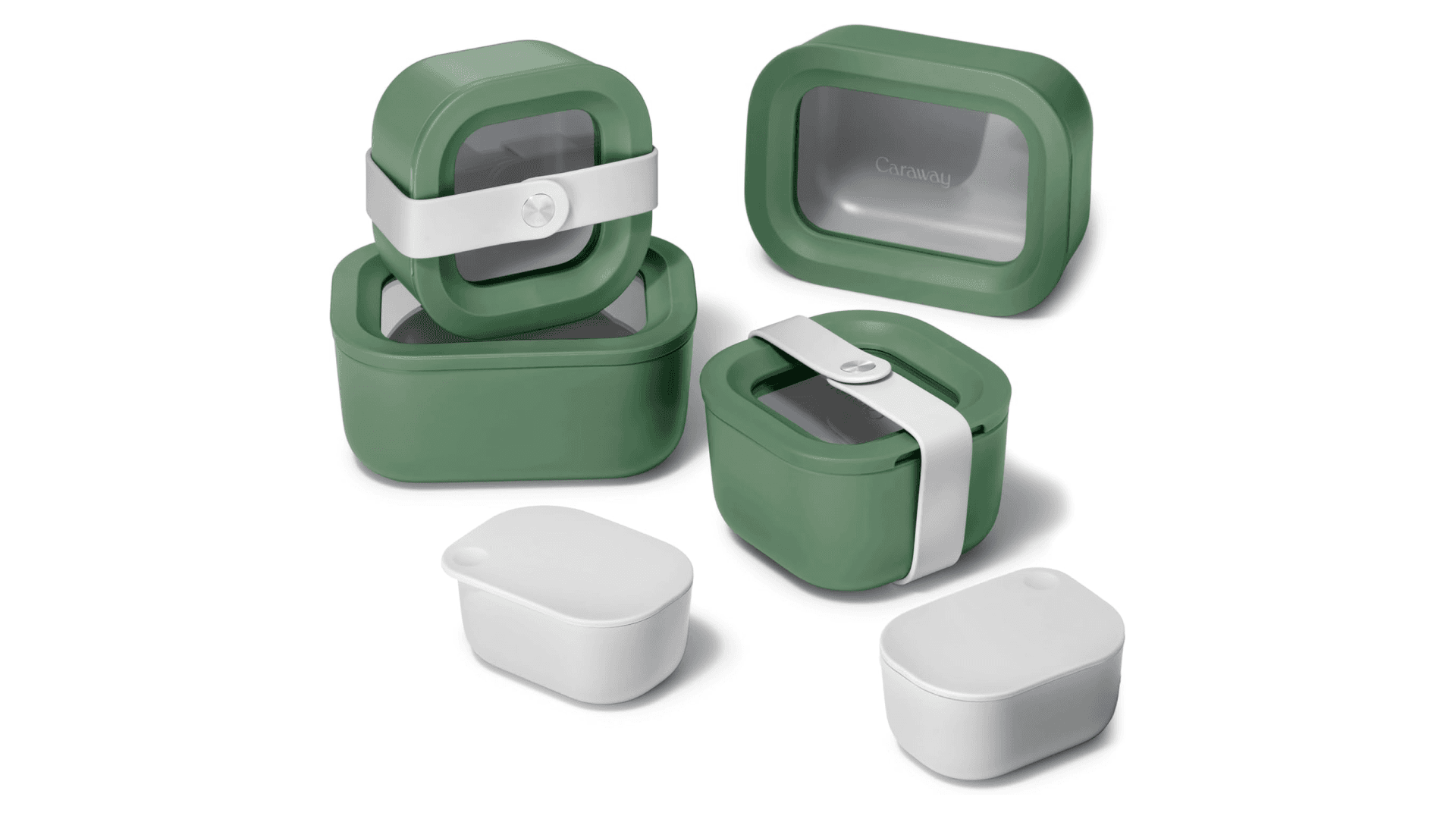 Caraway Mini Food Storage 11pc Set - Glass Storage Containers for Food - Non-Toxic Ceramic-Coated Glass - Air Release Technology - Compact & Stackable Design - Cream