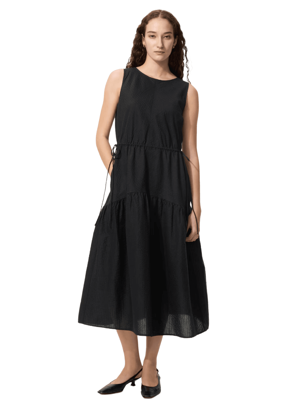 Uniqlo Linen Blend Tiered Dress