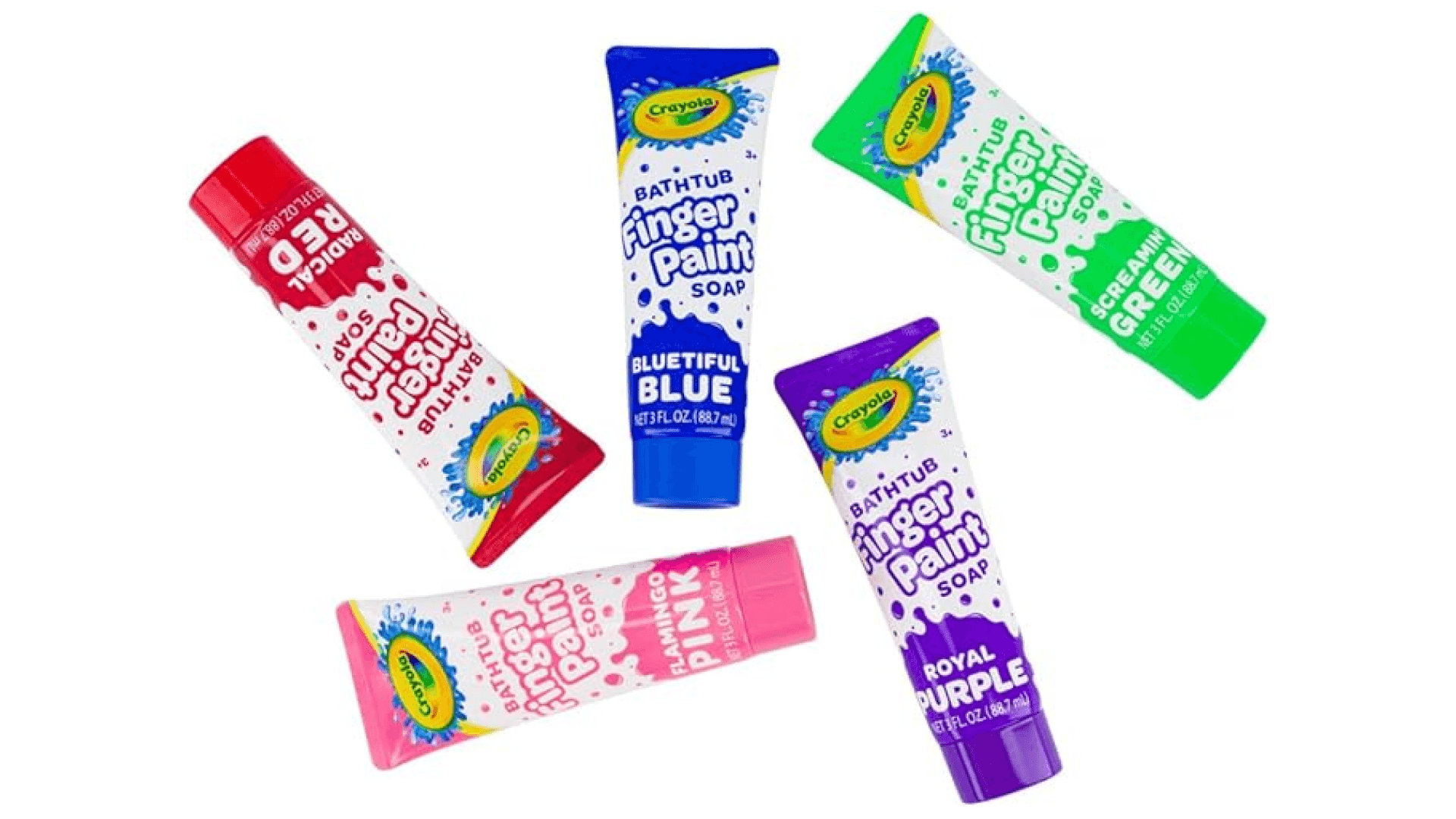 Crayola Bathtub Fingerpaint 5 Color Variety Pack, 3 Ounce Tubes (Bluetiful Blue, Screamin' Green, Radical Red, Flamingo Pink, Royal Purple) Color Your Bath Easily Washable Finger Paints