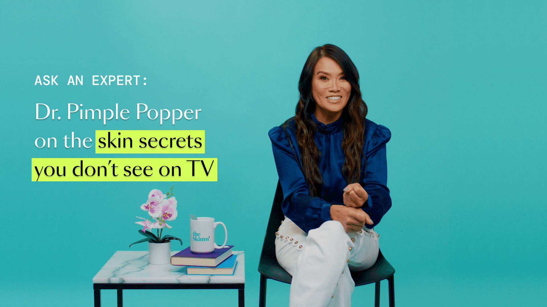 Opzelura Ask an Expert image with Dr. pimple popper in front of a teal background