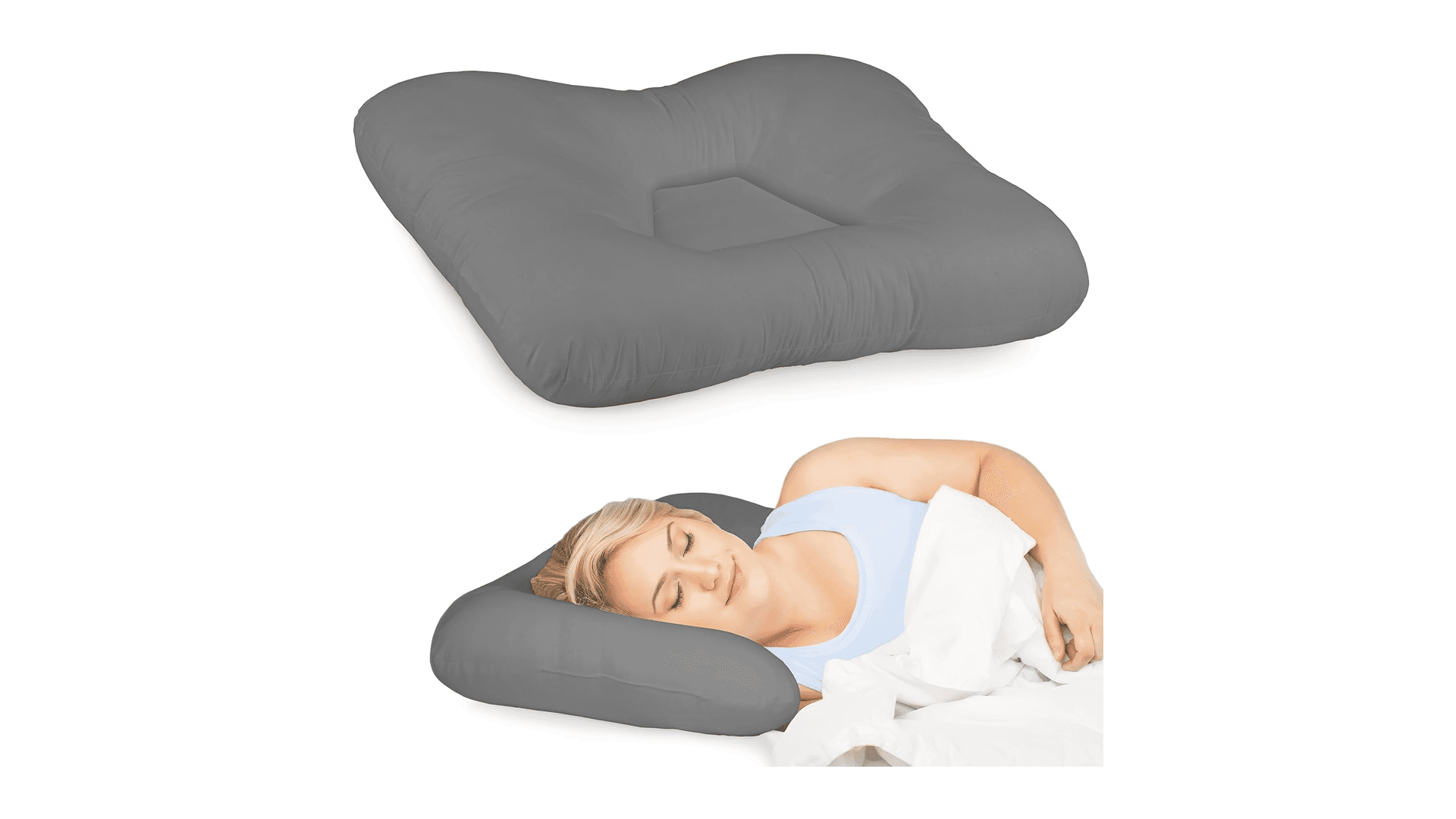 Woman sleeping on gray pillow