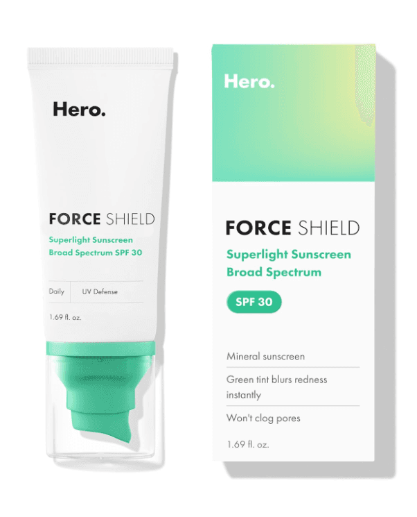 Hero Cosmetics Force Shield Superlight Sunscreen SPF 30 - Lightweight Sunscreen for Face & Acne-Prone Skin with Zinc Oxide - Fragrance Free 50 ml