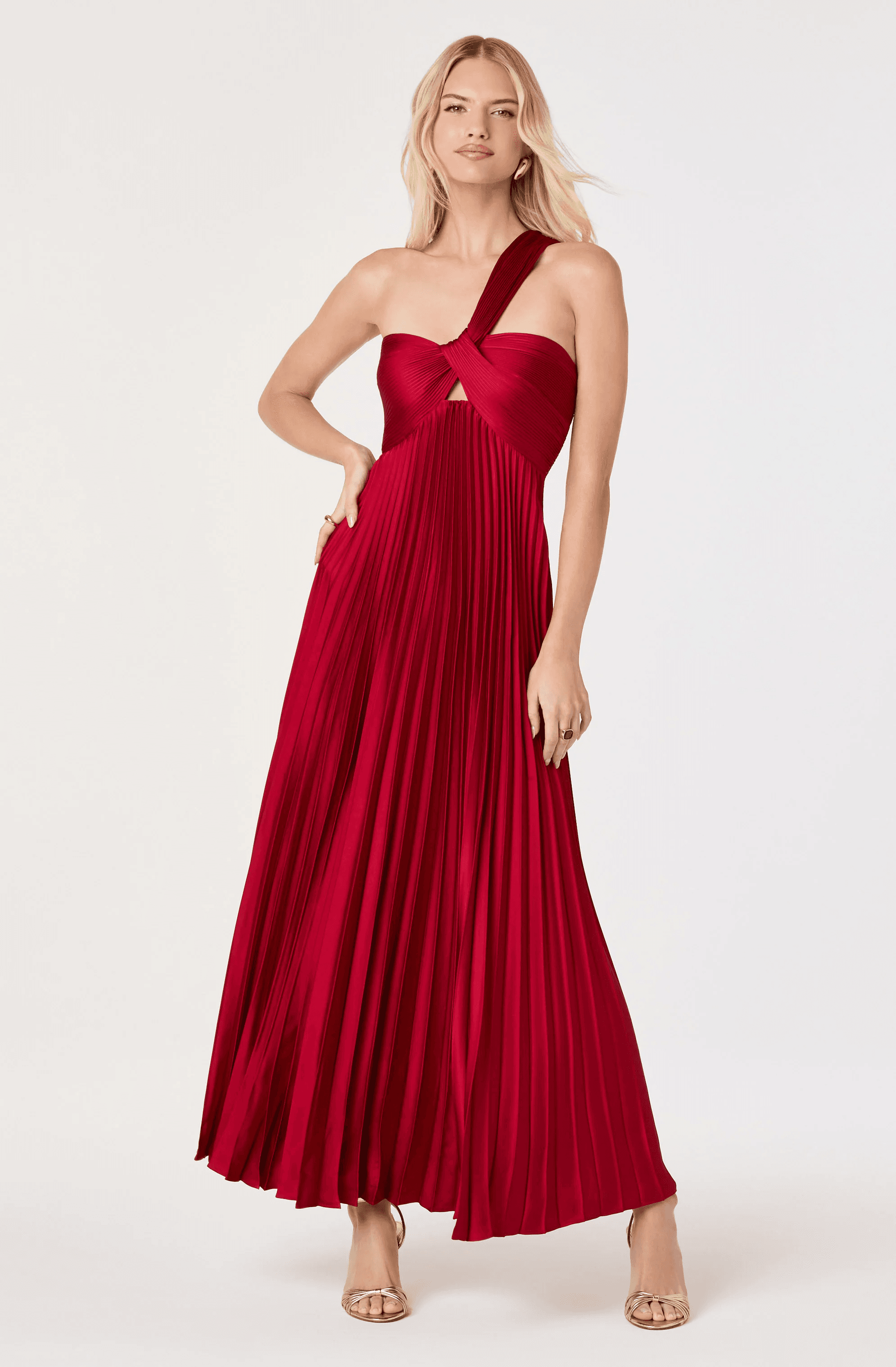 ASTR the Label Rasya One-Shoulder Pleated Maxi Dress