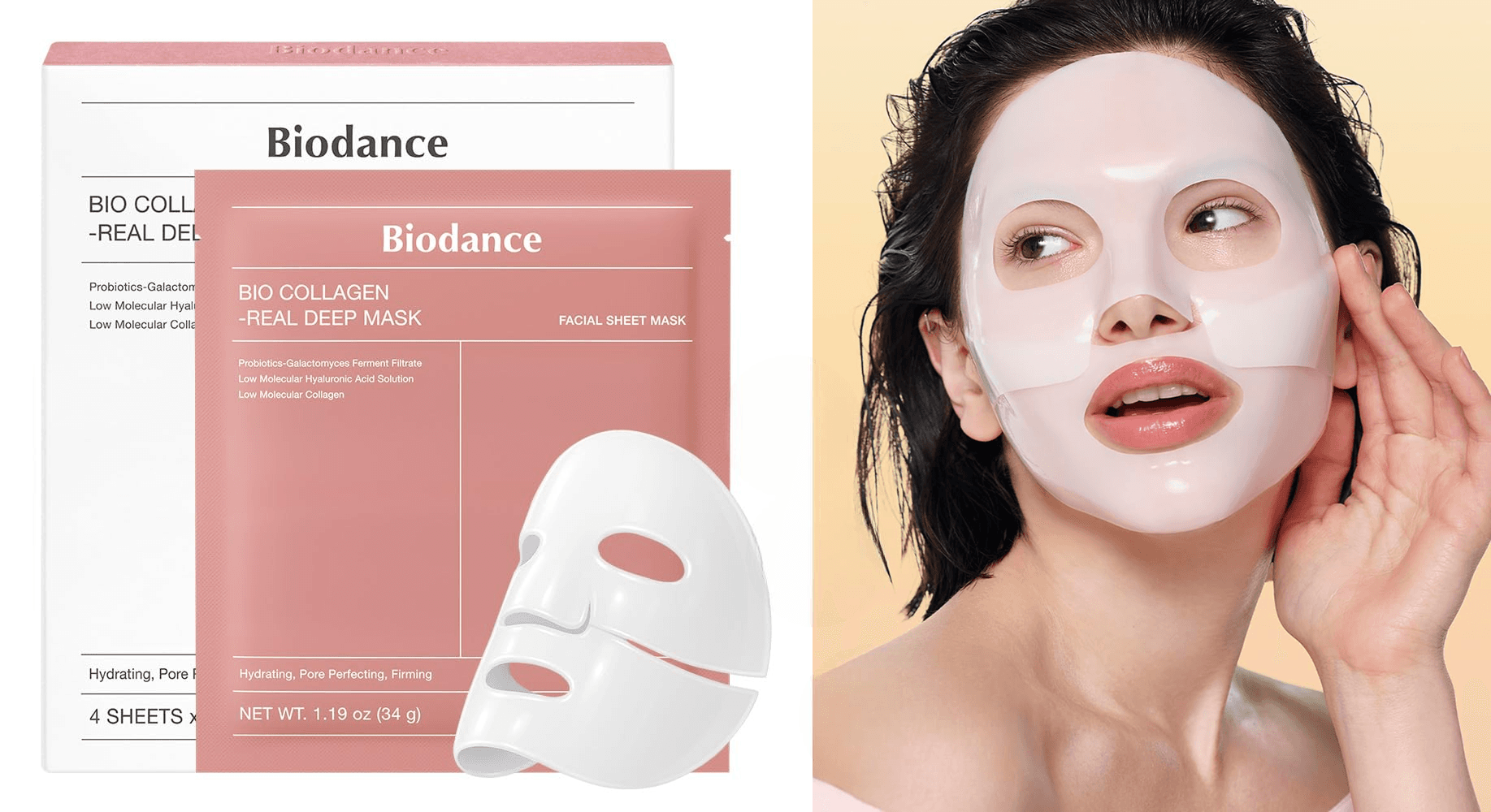 BIODANCE Bio-Collagen Real Deep Mask, Hydrating Overnight Hydrogel Mask, Pore Minimizing, Elasticity, Plumping Improvement, Korean Skincare, Stocking Stuffers for Teen Girls | 1.19oz(34g) x 4ea