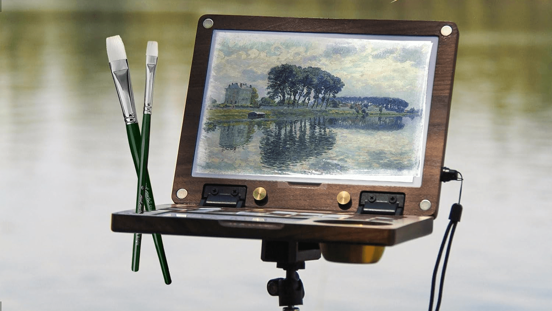 LQKUMJG 27 Grid Portable Watercolor Palette, Black Walnut Wooden Palette Box, Travel Paint Tray Palette for Watercolor Gouache, Acrylic and Oil Painting (No Paint & Stand), Brown