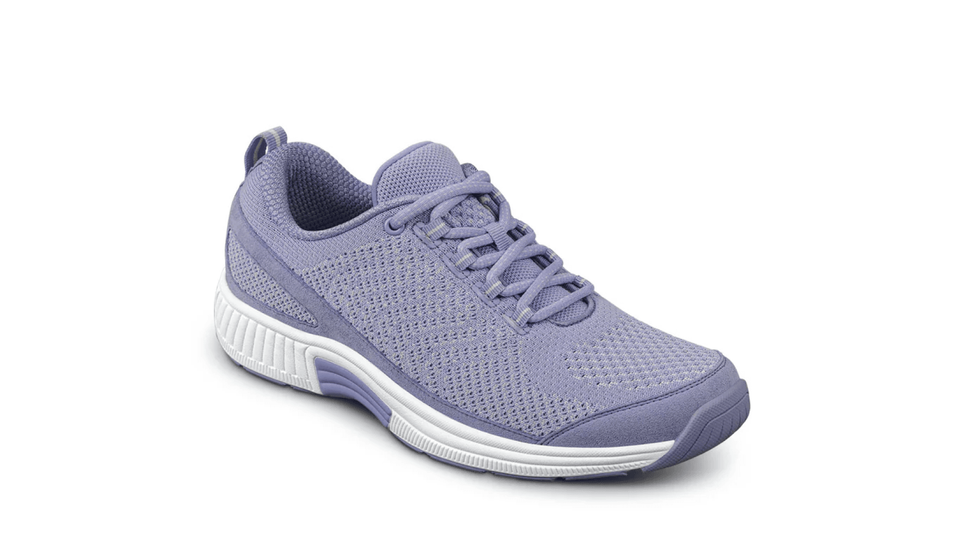 Purple sneaker with white sole