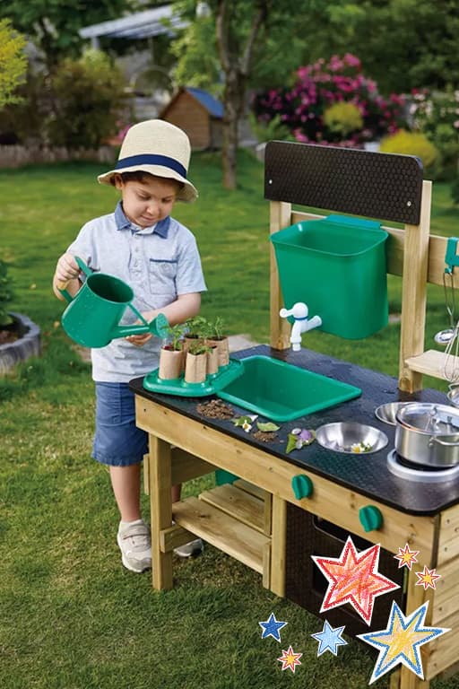 Wood & Stainless Steel Outdoor Play Kitchen With Accessories
