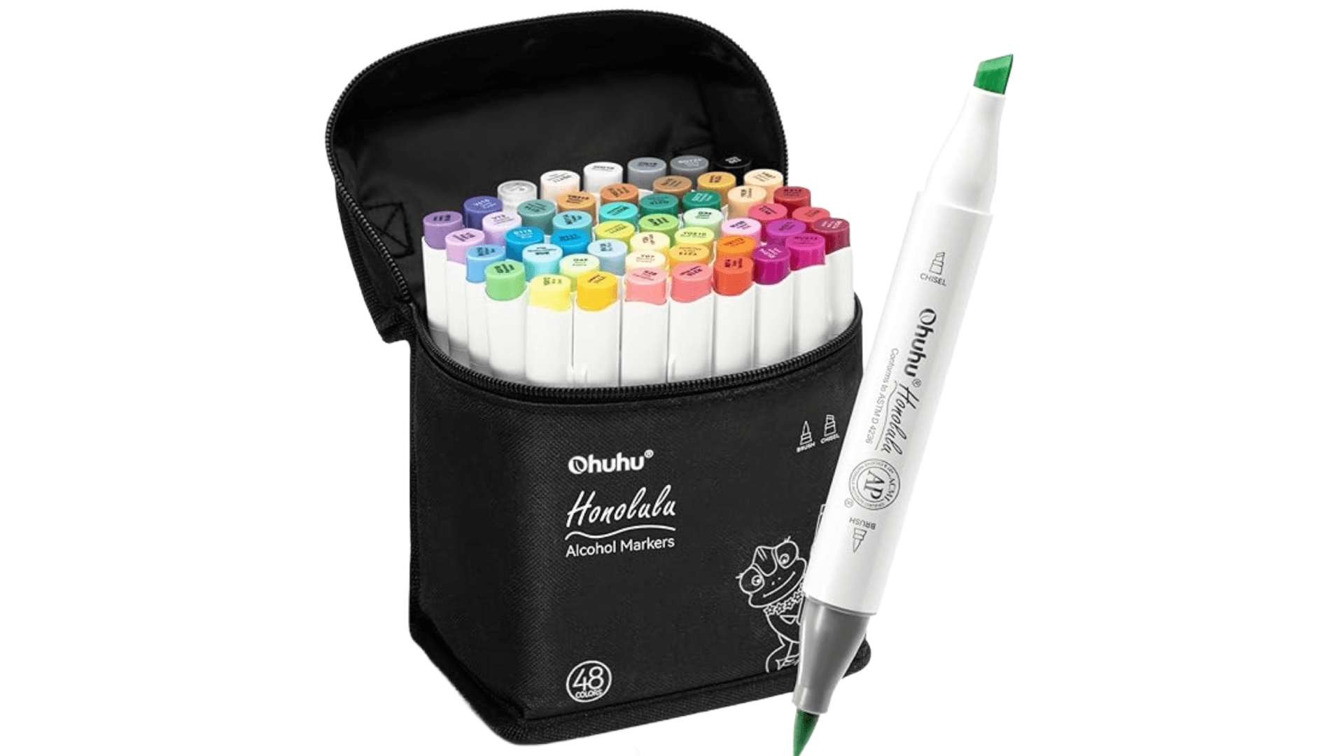 Ohuhu Alcohol Markers Brush Tip: 48-Color Double Tipped Art Marker Set for Artist Adults Coloring Illustrations -Honolulu -Brush & Chisel -Refillable