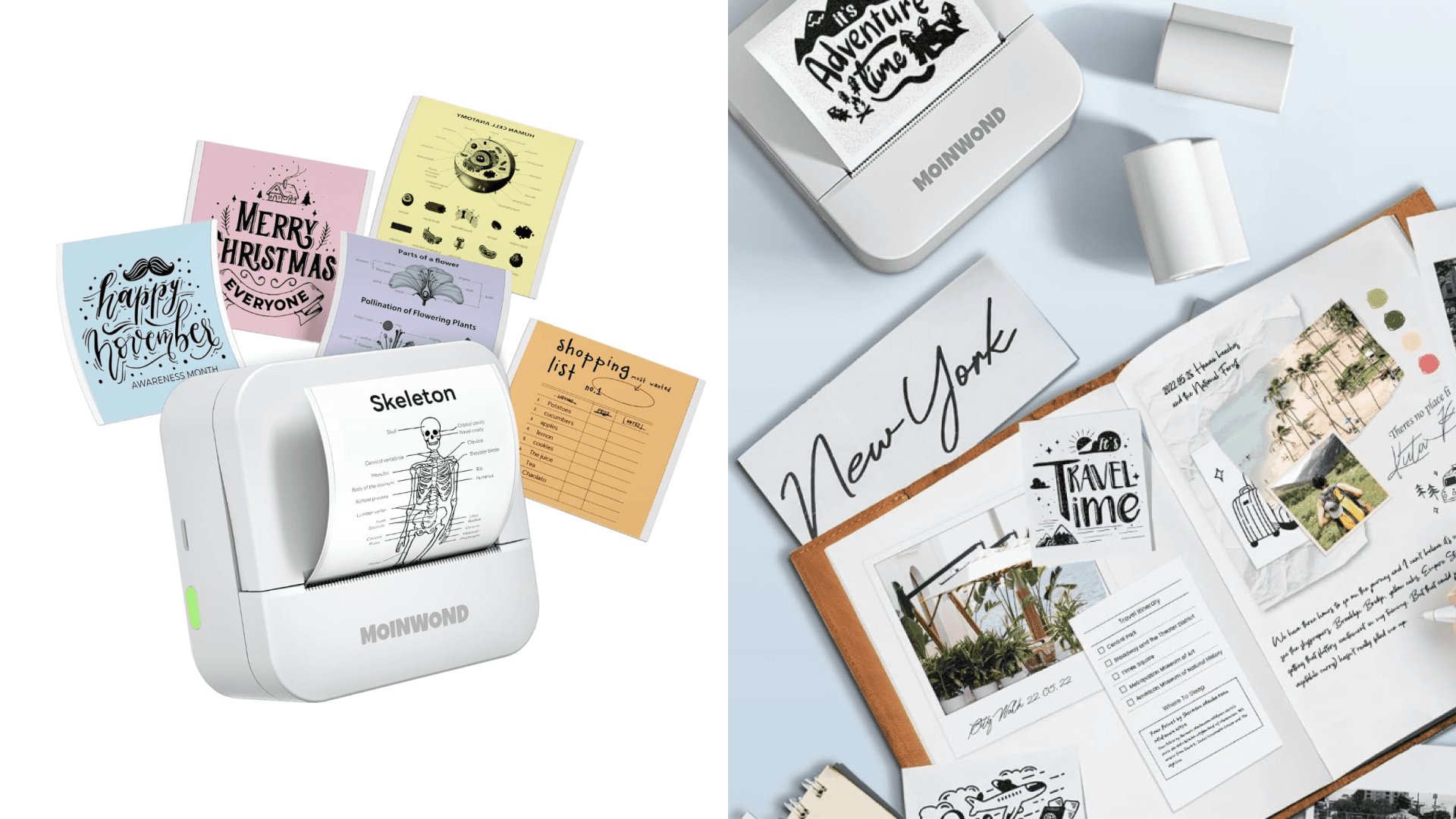 Notebuddy Mini Sticker Printer Doodle Dash Portable Thermal Printer Inkless Pocket Photo Printer Bluetooth for Learning Assistance, Scrapbook Supplies,Journal,Study Notes with Sticker Paper,White