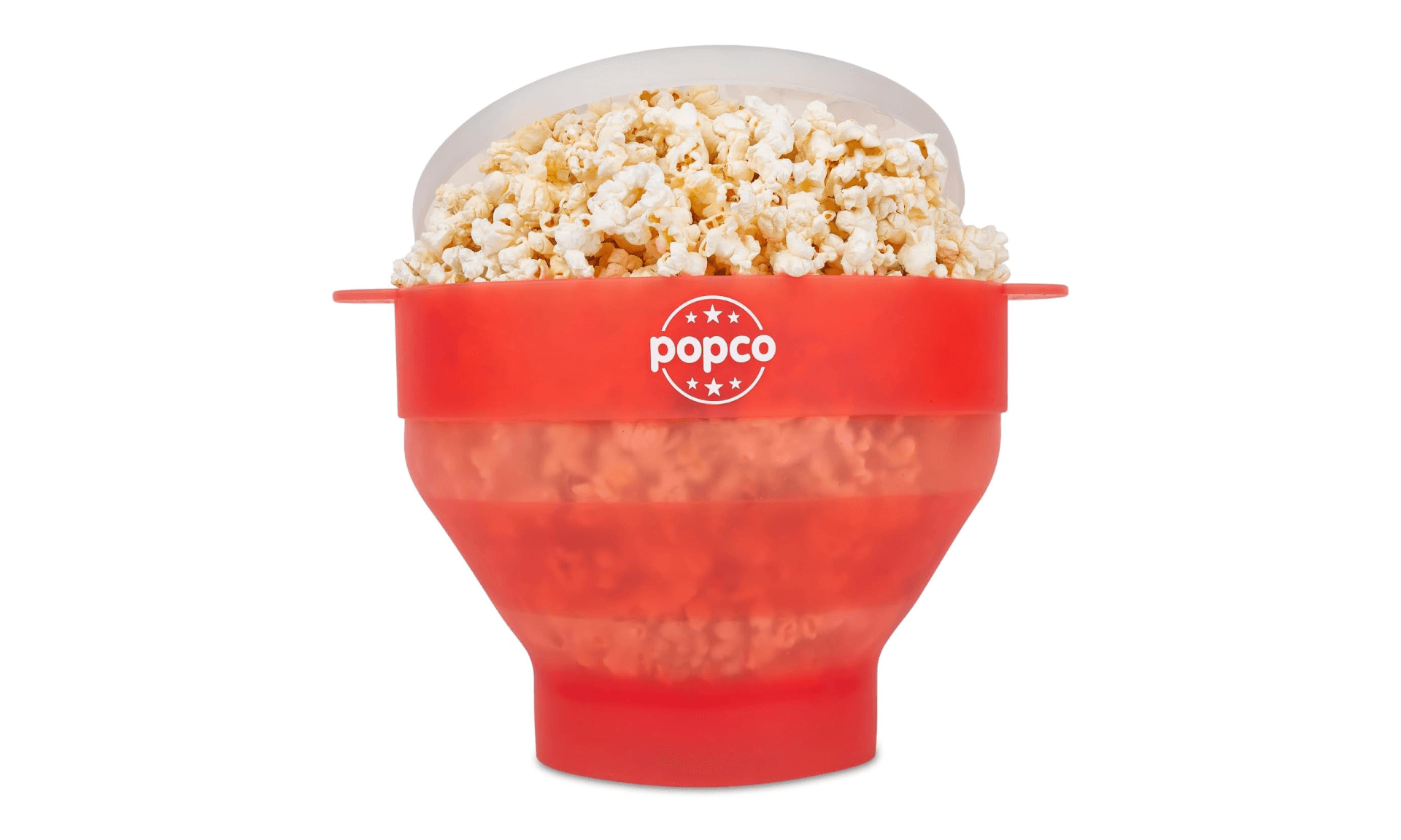 POPCO Silicone Popcorn Maker - Microwave Popcorn Popper - Collapsible Bowl, Heat-Resistant, Easy to Clean, Ideal for Family Movie Nights, 15-Cup Capacity - Transparent Red