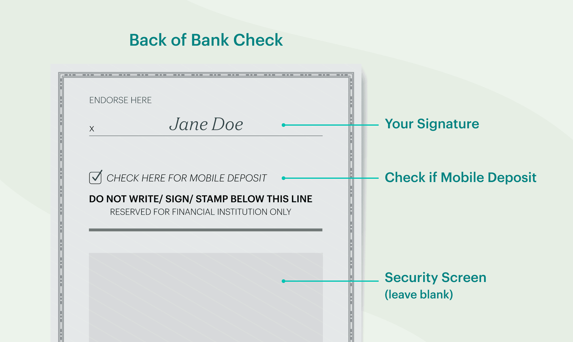 accessibility, endorsement section of check