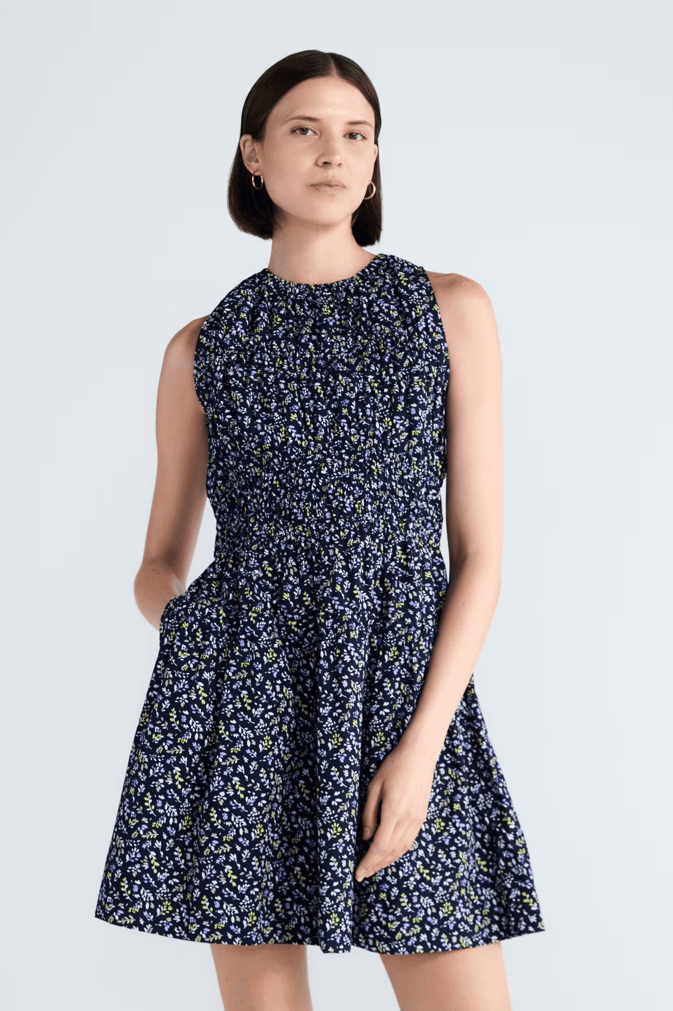 smocked mini dress