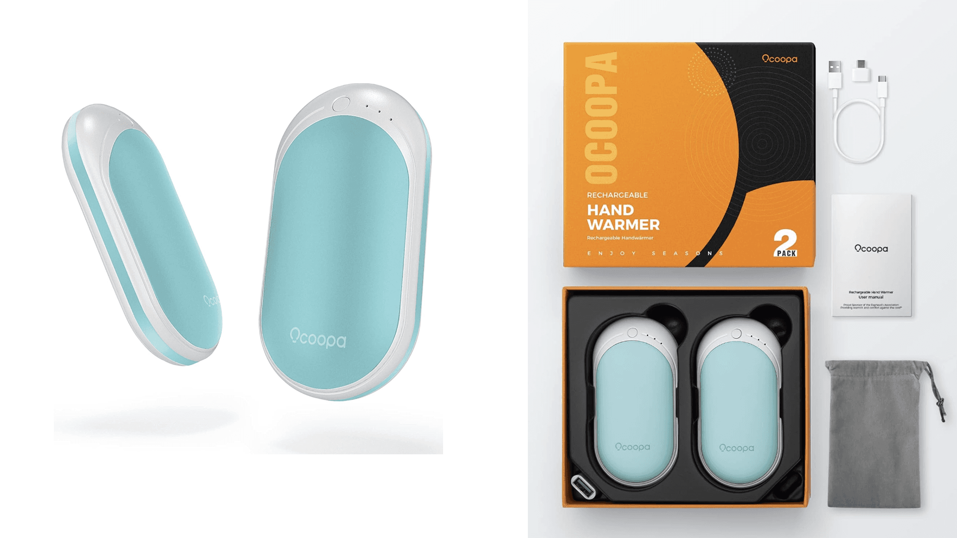 OCOOPA HotPal Rechargeable Hand Warmer, 5200mAh Electric Handwarmer,Portable Pocket Heater, Heat Therapy Great for Raynauds, Hunting, Golf, Camping, Women Mens Gifts