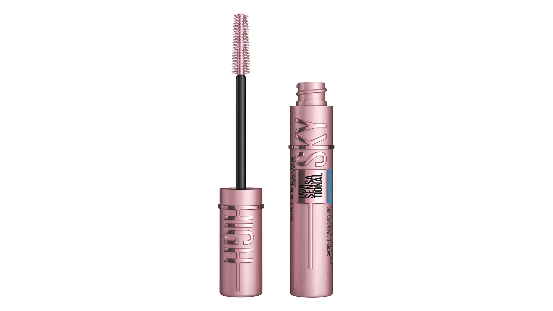 Metallic pink tube of mascara with metallic pink wand