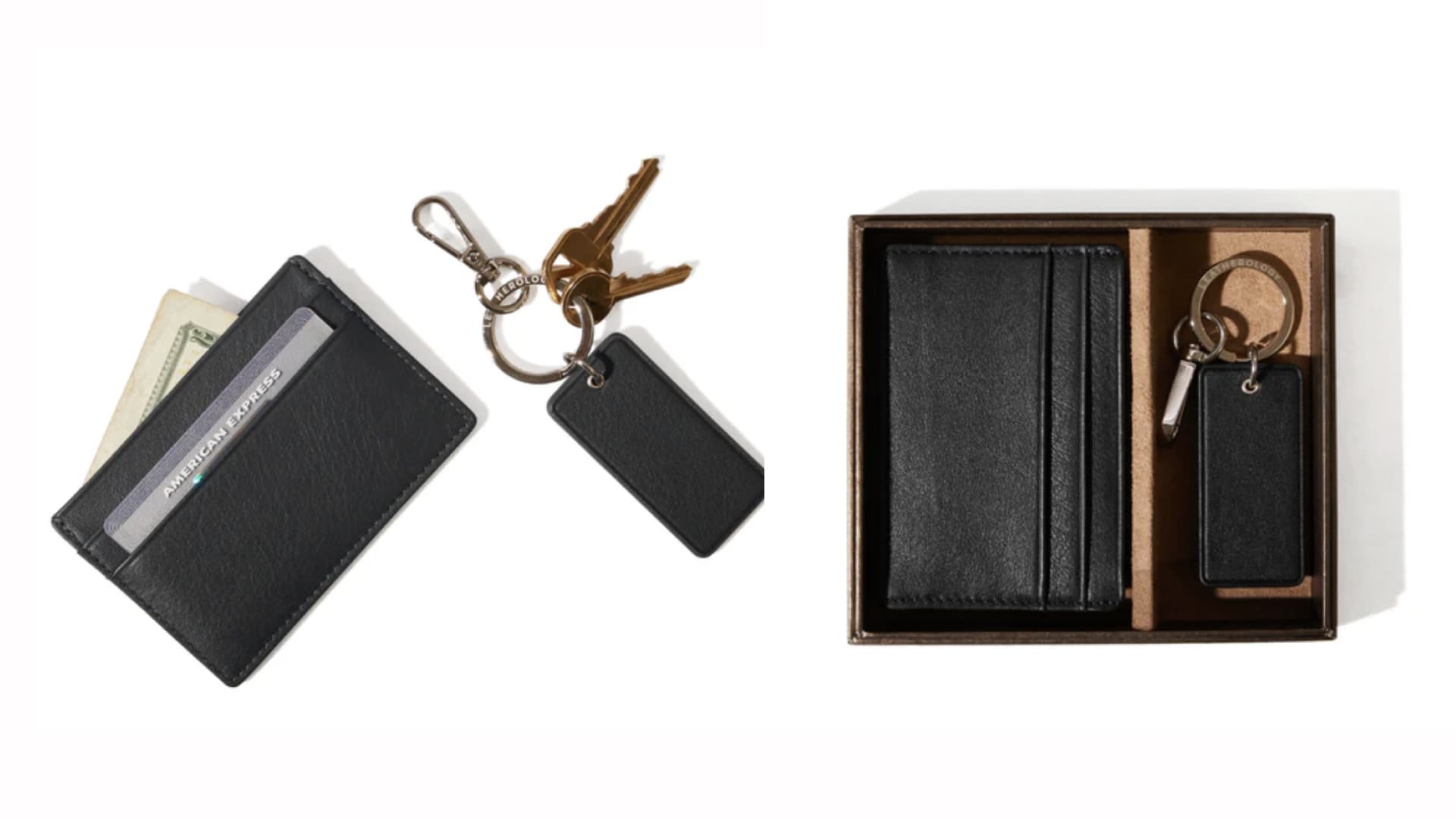 A leather card and keychain gift set.