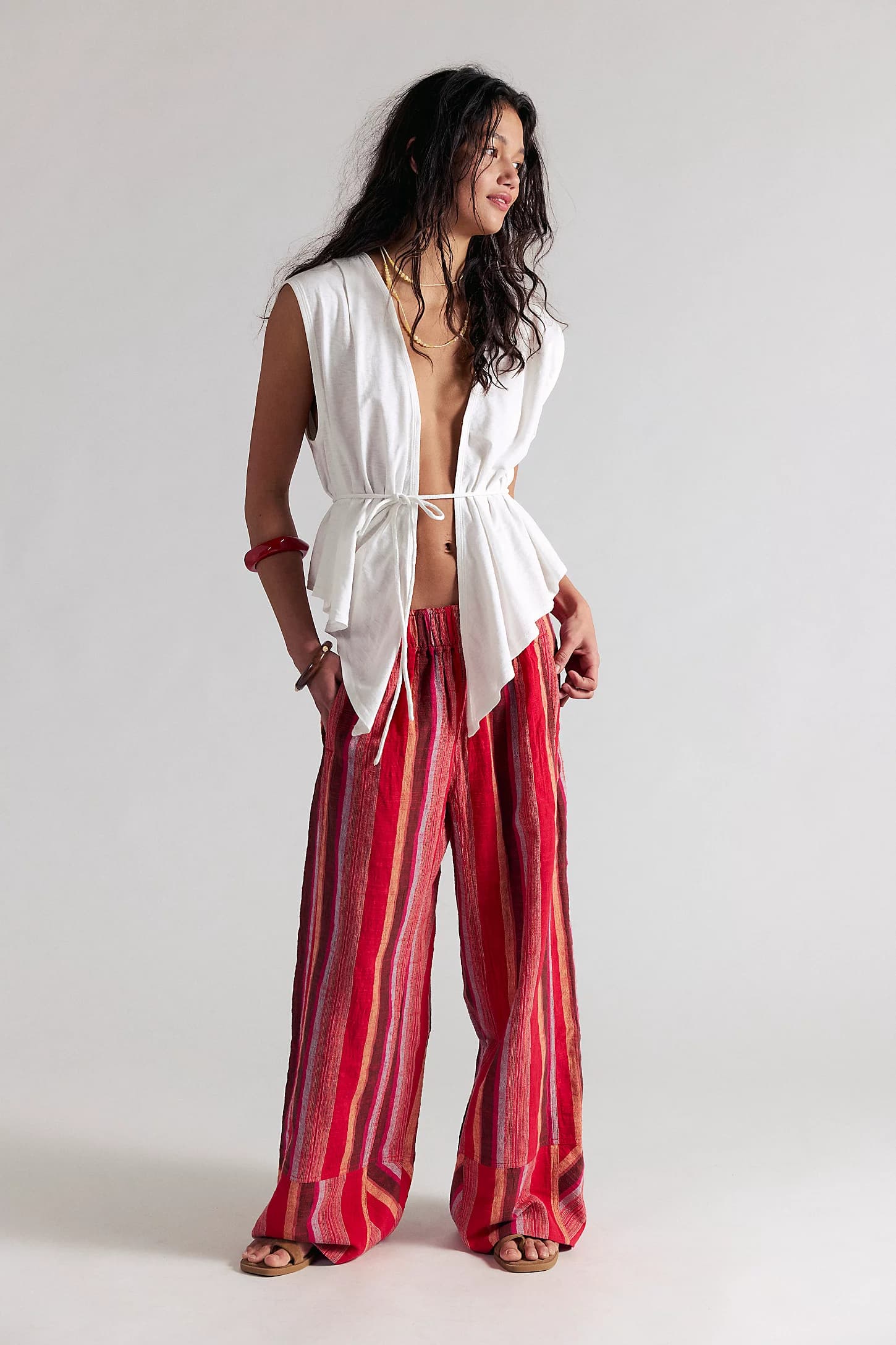 Free People Day's End Linen Striped Pull-On Pants