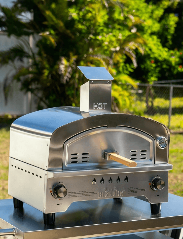 BIG HORN Gas Pizza Oven, Portable Propane Pizza Oven with 15 inch Pizza Stone, Stainless Steel Pizza Maker for Outdoor Cooking