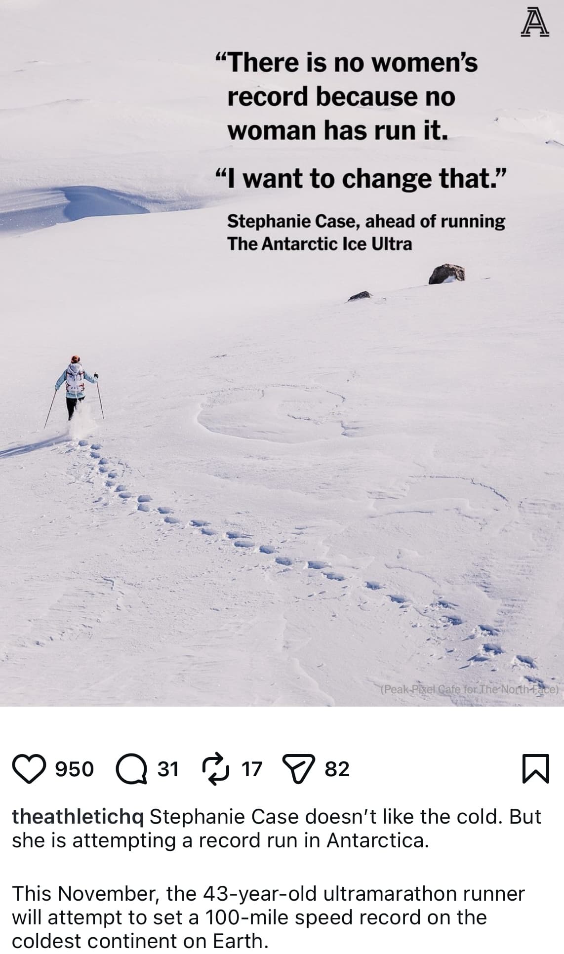 Athletic article on women Antarctica race