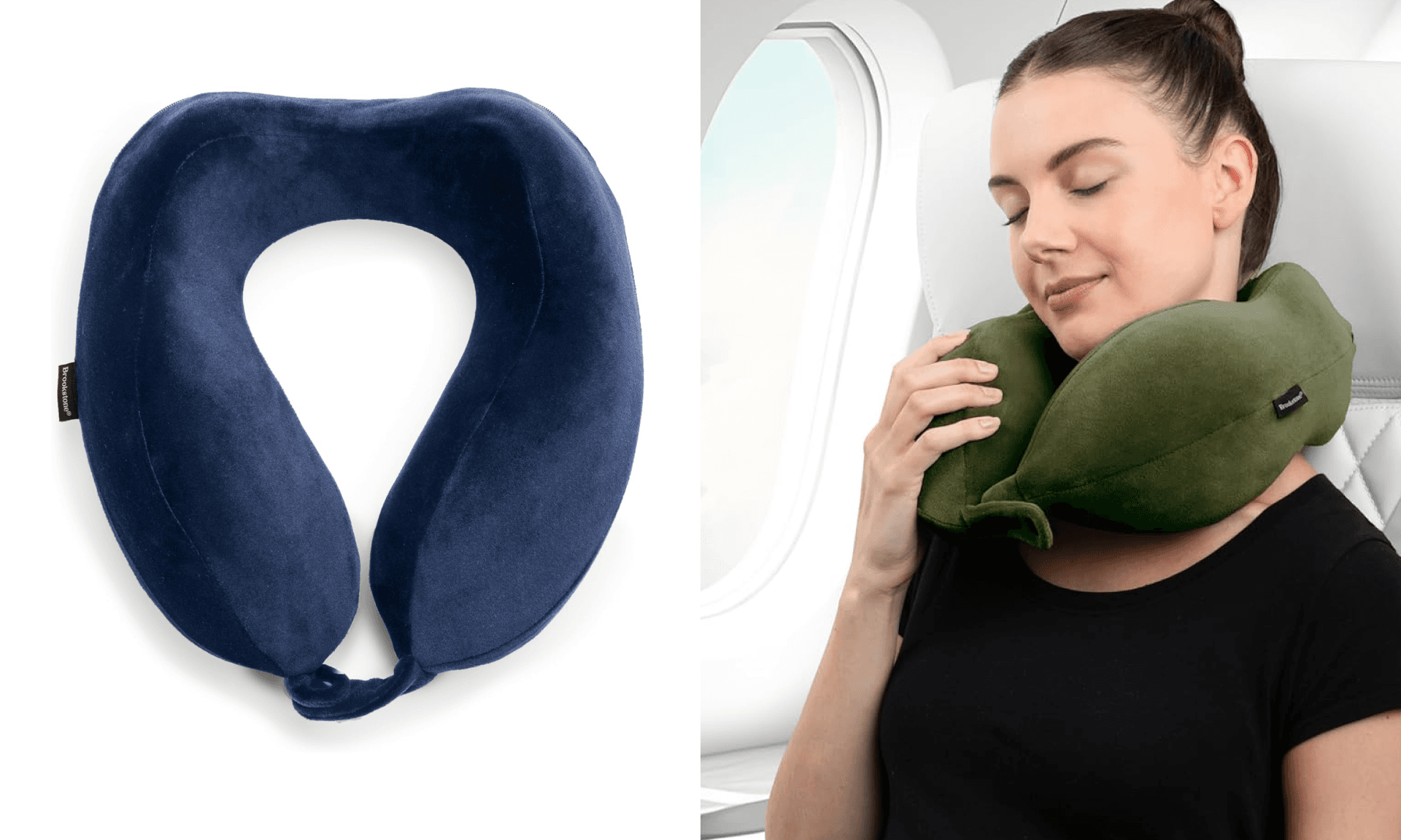 Brookstone Neck Travel Pillow - Lightweight Contoured Memory Foam Stuffable Travel Neck Pillow for Sleeping, Car, & Airplane, Size One Size, Olive